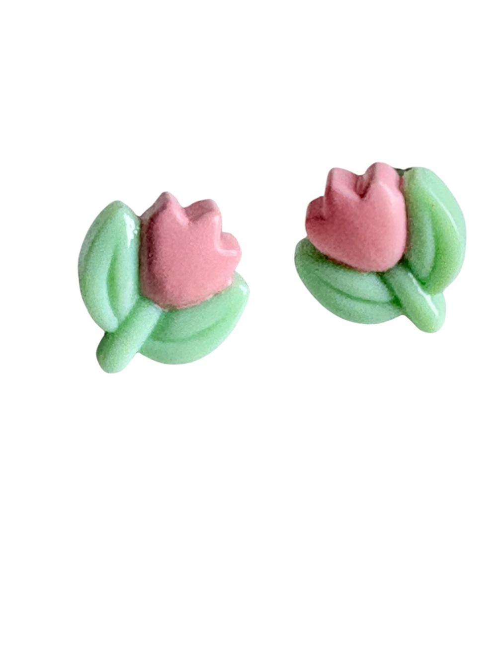 Vintage 1991 Avon Pink Tulip Flower Stud Earrings Pierced Pastel Floral NIB